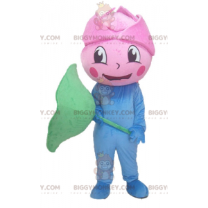 BIGGYMONKEY™ Disfraz de Mascota de Flor de Rosa Azul y Verde