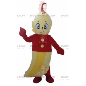 BIGGYMONKEY™ maskotkostume kæmpe gul banan med rødt outfit -