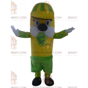Fantasia de mascote gigante de espiga de milho amarela e verde