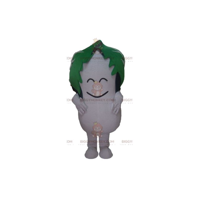 Traje de mascote Dudhi White Radish BIGGYMONKEY™ com folha na