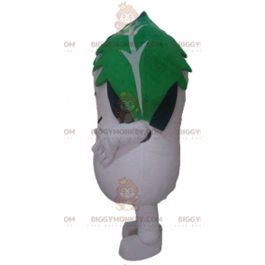 Dudhi White Rädisa BIGGYMONKEY™ maskotdräkt med löv på huvudet