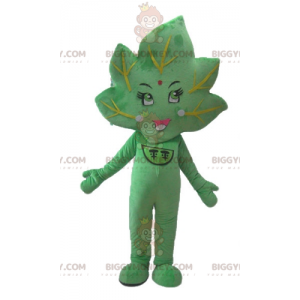 Traje de mascote de folha verde gigante sorridente BIGGYMONKEY™