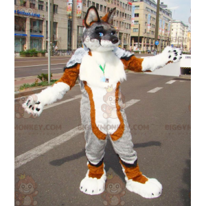 BIGGYMONKEY™ Very Furry Brown Gray And White Dog Mascot Costume