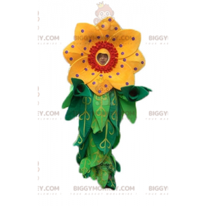 BIGGYMONKEY™ maskotkostume af smuk gul og rød blomst med blade