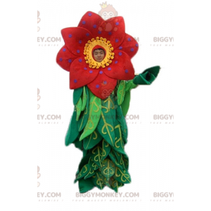 BIGGYMONKEY™ maskotkostume af smuk rød og gul blomst med blade