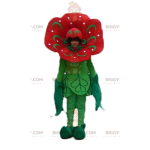 Costume de mascotte BIGGYMONKEY™ de fleur rouge et verte de