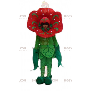 Jätte tulpan röd och grön blomma BIGGYMONKEY™ maskotdräkt -