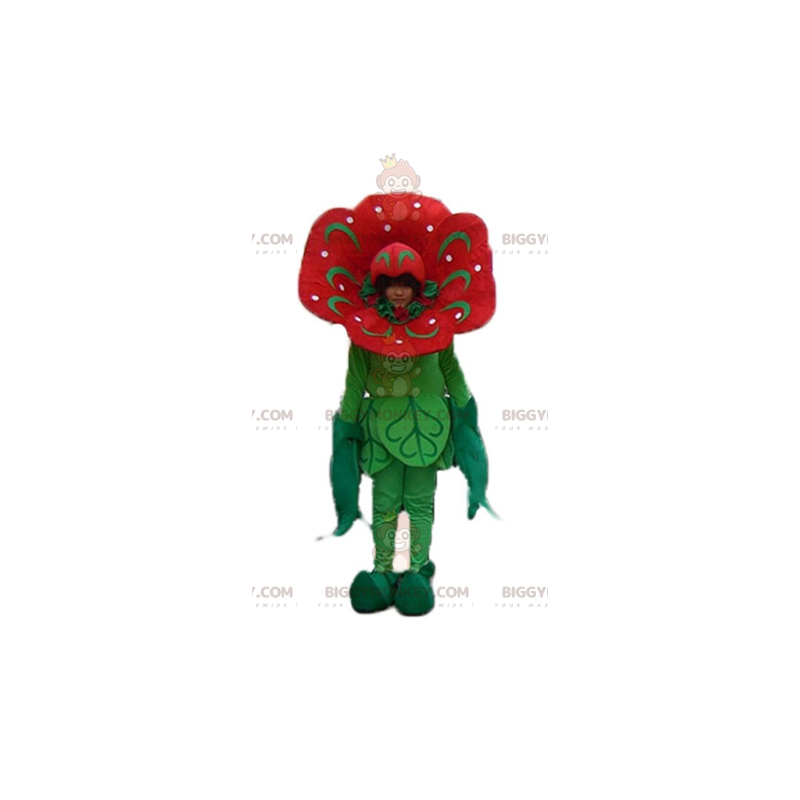 Disfraz de mascota BIGGYMONKEY™ con flor roja y verde de Disfraz de mascota BIGGYMONKEY™ con flor roja y verde de
