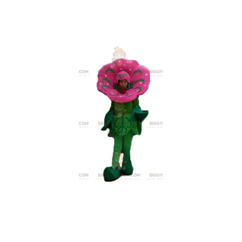 Costume de mascotte BIGGYMONKEY™ de fleur rose et verte Costume de mascotte BIGGYMONKEY™ de fleur rose et verte