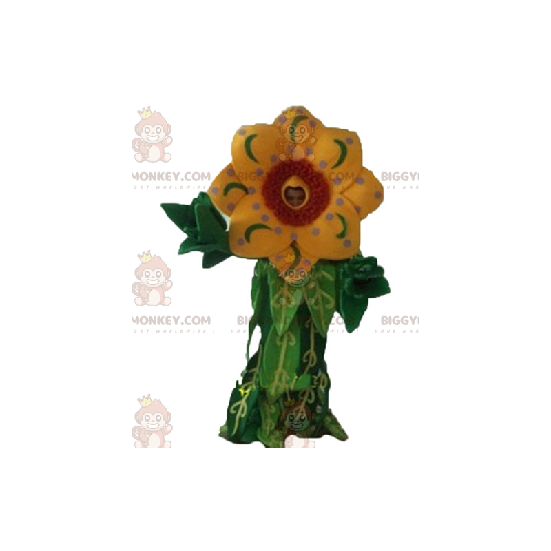 Costume de mascotte BIGGYMONKEY™ de belle fleur jaune et rouge