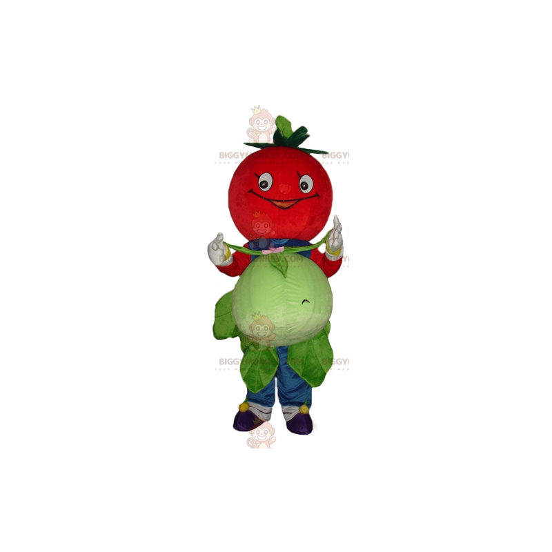 BIGGYMONKEY™ Smiling Red Tomato With Cauliflower Mascot Costume