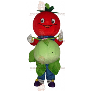 BIGGYMONKEY™ Smiling Red Tomato With Cauliflower Mascot Costume