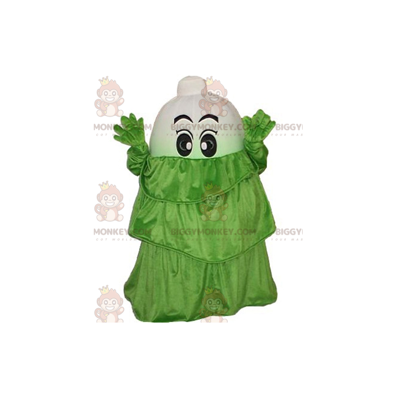 Costume mascotte BIGGYMONKEY™ porro vegetale bianco con vestito Costume mascotte BIGGYMONKEY™ porro vegetale bianco con vestito