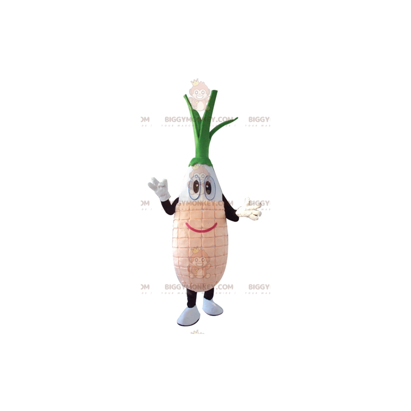 Costume de mascotte BIGGYMONKEY™ de poireau de légume blanc Costume de mascotte BIGGYMONKEY™ de poireau de légume blanc