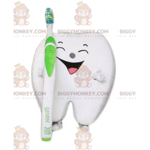 Costume de mascotte BIGGYMONKEY™ de dent blanche rieuse géante