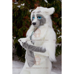 Kostium maskotka niebieskooki wilk BIGGYMONKEY™ -