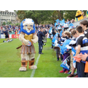 BIGGYMONKEY™ Muscle Lion Mascot-kostume klædt ud som ridder -