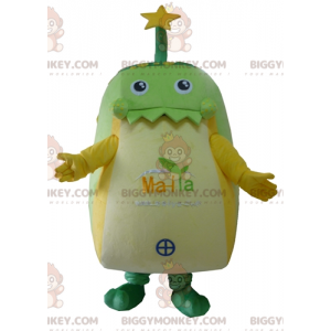 BIGGYMONKEY™ Costume da mascotte uomo verde a pois giallo