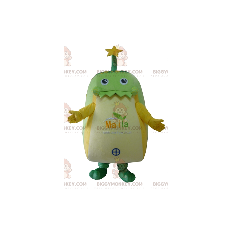 Traje de mascote de homem verde de bolinhas amarelas gigantes Traje de mascote de homem verde de bolinhas amarelas gigantes