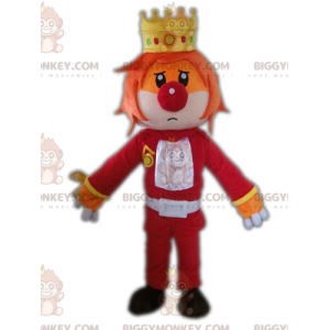 Traje de mascote King BIGGYMONKEY™ com coroa e nariz de palhaço