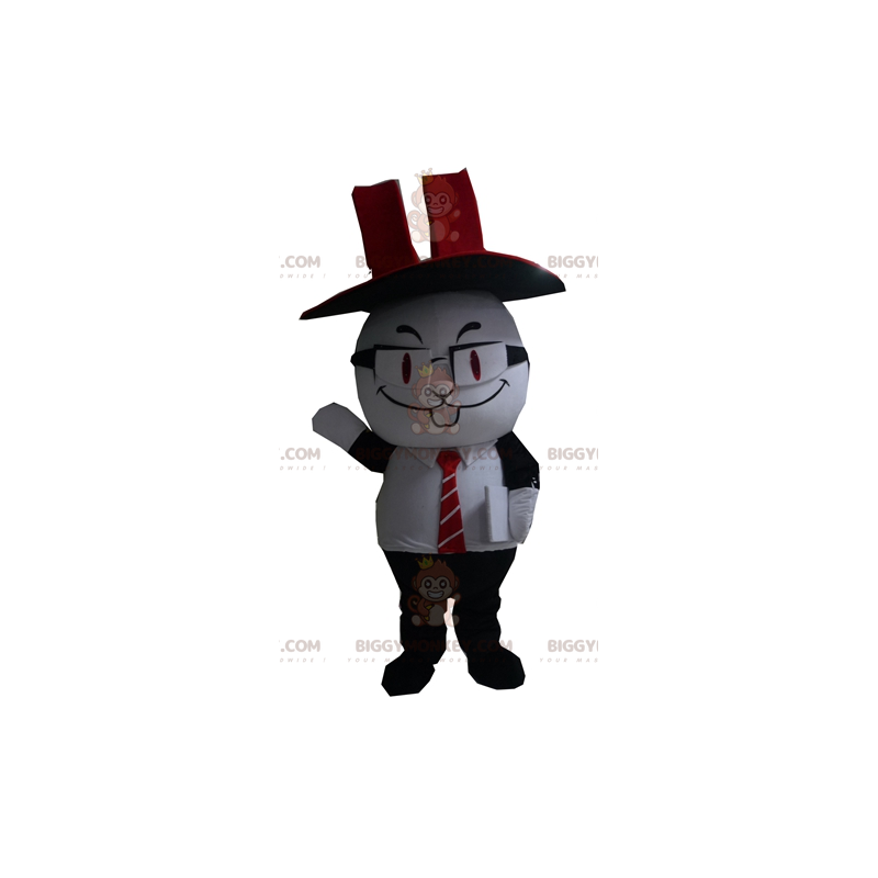 Mustavalkoinen Rabbit BIGGYMONKEY™ maskottiasu silinterillä -