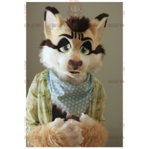 BIGGYMONKEY™ schattig beige wit en zwart kattenmascottekostuum