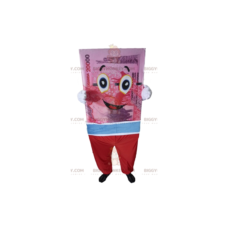 Costume mascotte BIGGYMONKEY™ di banconote giganti rosa blu e Costume mascotte BIGGYMONKEY™ di banconote giganti rosa blu e