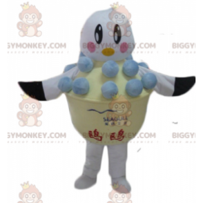 BIGGYMONKEY™ maskotkostume hvid og sort fugl i en balje is -