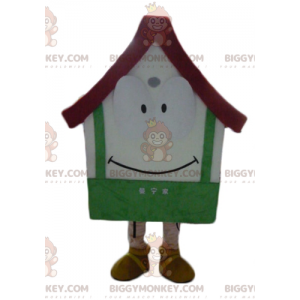 Κόκκινη και πράσινη στολή μασκότ BIGGYMONKEY™ White Giant House - Μασκότ σπιτιών - BIGGYMONKEY_04253 - BiggyMonkey.com