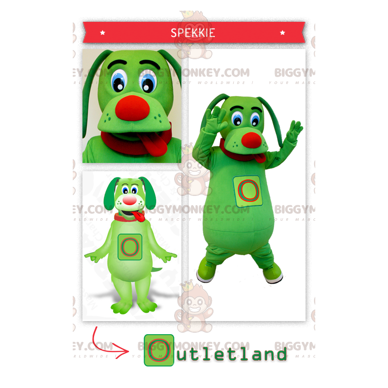 BIGGYMONKEY™ Grüner Hund Maskottchen-Kostüm mit