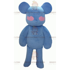 Traje de mascote de ursinho de pelúcia azul e rosa com corações