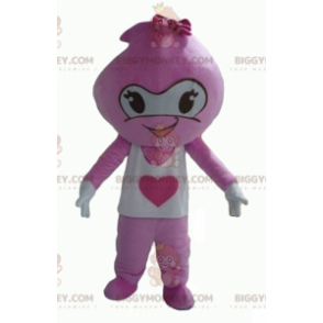 Cute Smiling Pink and White Snowman BIGGYMONKEY™ Mascot Costume