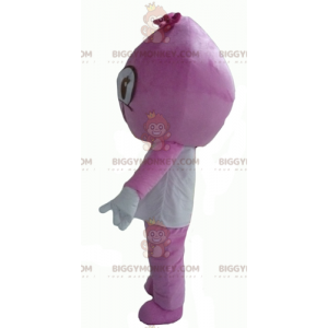 Simpatico costume da pupazzo di neve rosa e bianco sorridente