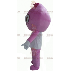 Simpatico costume da pupazzo di neve rosa e bianco sorridente
