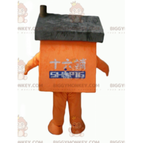 Giant oransje og grått hus BIGGYMONKEY™ maskotkostyme - Husmaskoter - BIGGYMONKEY_04279 - BiggyMonkey.com