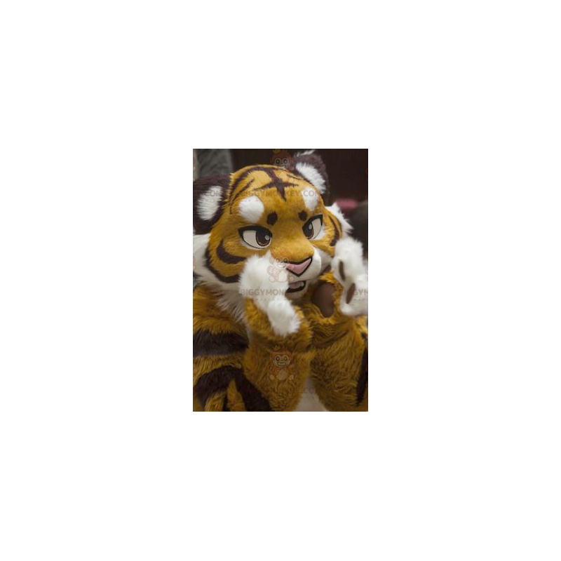 Costume de mascotte BIGGYMONKEY™ de tigre jaune noir et blanc - Costume de mascotte BIGGYMONKEY™ de tigre jaune noir et blanc -