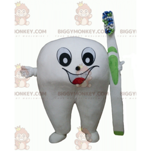 Giant White Tooth BIGGYMONKEY™ Mascot Costume with Toothbrush –