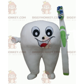 Giant White Tooth Στολή μασκότ BIGGYMONKEY™ με οδοντόβουρτσα - Μασκότ αντικειμένων - BIGGYMONKEY_04288 - BiggyMonkey.com