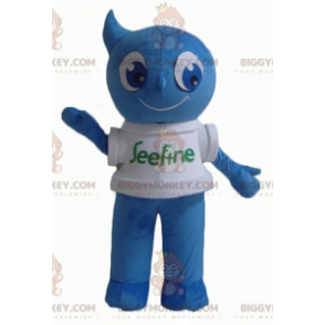 Traje de mascote de boneco de neve azul sorridente BIGGYMONKEY™