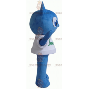 Traje de mascote de boneco de neve azul sorridente BIGGYMONKEY™