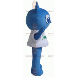 Traje de mascote de boneco de neve azul sorridente BIGGYMONKEY™