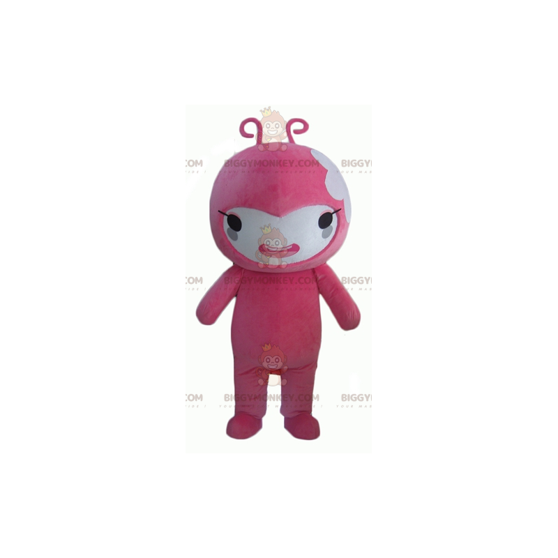 BIGGYMONKEY™ Maskotdräkt Rosa och vit snögubbe med två antenner BIGGYMONKEY™ Maskotdräkt Rosa och vit snögubbe med två antenner