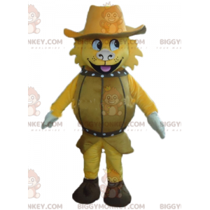 BIGGYMONKEY™ Yellow Dog in Barrel Mascot Costume with Hat –