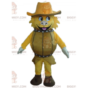 BIGGYMONKEY™ Yellow Dog in Barrel Mascot Costume with Hat -