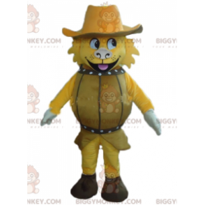 BIGGYMONKEY™ gele hond in vat mascottekostuum met hoed -