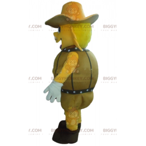 Costume de mascotte BIGGYMONKEY™ de chien jaune dans un tonneau avec un chapeau - Mascottes de chien - BiggyMonkey.com