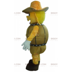 Costume de mascotte BIGGYMONKEY™ de chien jaune dans un tonneau avec un chapeau - Mascottes de chien - BiggyMonkey.com