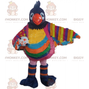 BIGGYMONKEY™ stort flerfarvet fuglemaskotkostume med ballon -