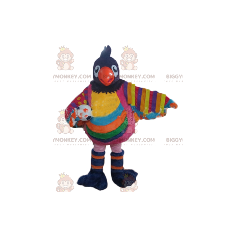 BIGGYMONKEY™ stort flerfarvet fuglemaskotkostume med ballon - BIGGYMONKEY™ stort flerfarvet fuglemaskotkostume med ballon -