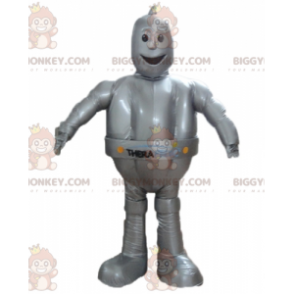 Kæmpe smilende metallisk grå robot BIGGYMONKEY™ maskotkostume -